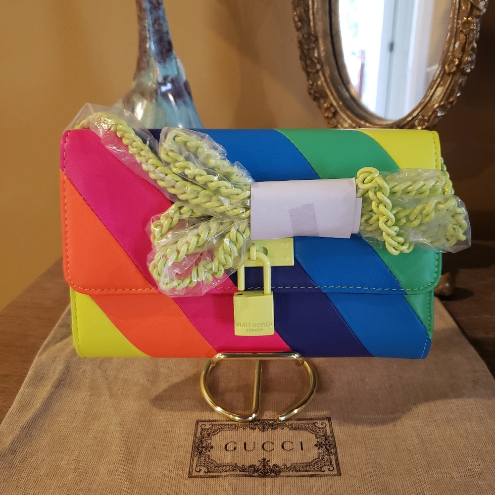 Kurt Geiger Rainbow Stripe Leather Crossbody - Neon Multicolor NWT! - Picture 10 of 10